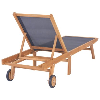 Sonnenliege Klappbar mit Rädern Teak Massivholz und Textilene - Image 4