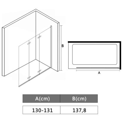 Faltbare Duschkabine 3 Paneele ESG 130 x 138 cm - Image 8
