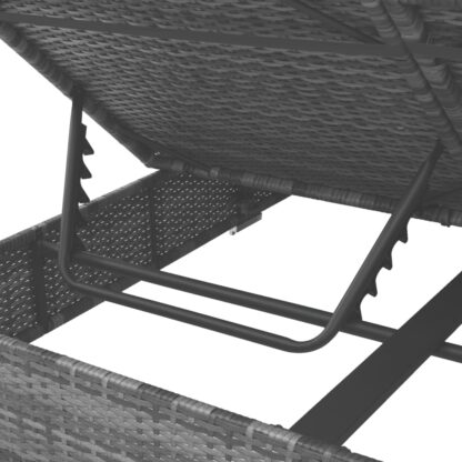 Outdoor-Lounge-Bett mit Vorhängen Poly Rattan Grau - Image 6