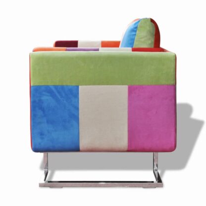 Würfel-Sessel mit verchromten Füßen Patchwork-Design Stoff - Image 2