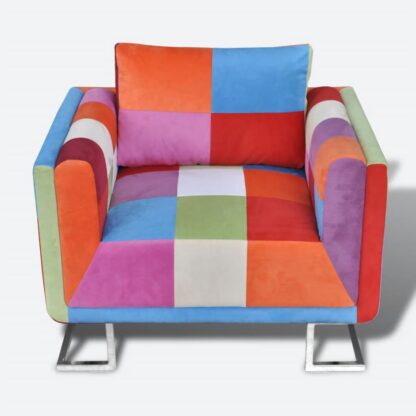 Würfel-Sessel mit verchromten Füßen Patchwork-Design Stoff - Image 3