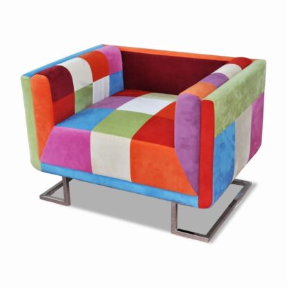 Würfel-Sessel mit verchromten Füßen Patchwork-Design Stoff - Image 4