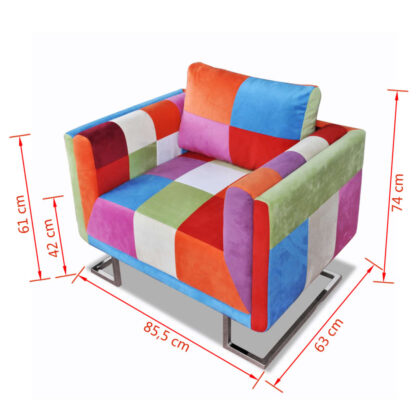 Würfel-Sessel mit verchromten Füßen Patchwork-Design Stoff - Image 8