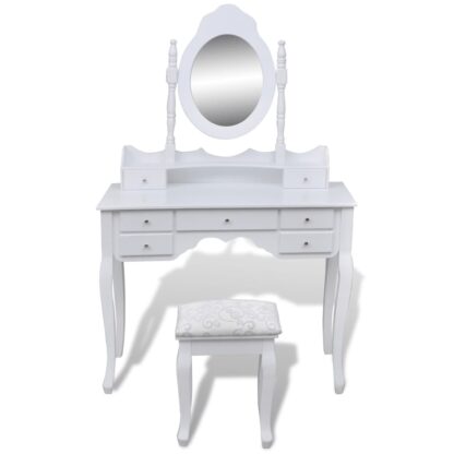 Schminktisch mit Spiegel und Hocker 7 Schubladen Weiß - Image 3