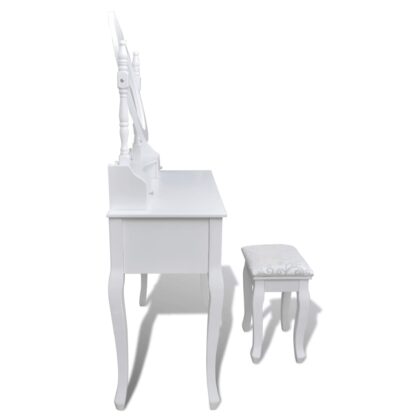 Schminktisch mit Spiegel und Hocker 7 Schubladen Weiß - Image 5