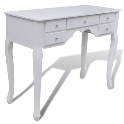 Schminktisch mit Spiegel und Hocker 7 Schubladen Weiß - Image 6