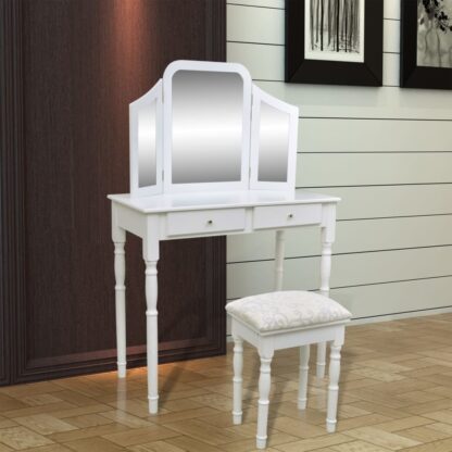 Schminktisch mit 3-in-1 Spiegel und Hocker 2 Schubladen Weiß - Image 2