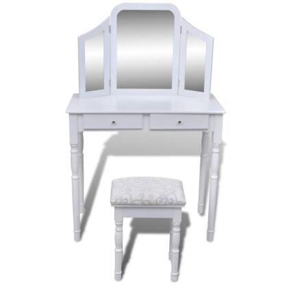 Schminktisch mit 3-in-1 Spiegel und Hocker 2 Schubladen Weiß - Image 3