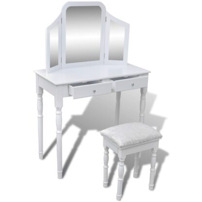 Schminktisch mit 3-in-1 Spiegel und Hocker 2 Schubladen Weiß - Image 4