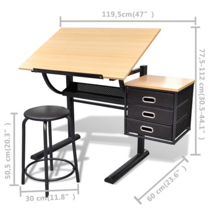 Zeichentisch mit neigbarer Tischplatte 3 Schubladen und Hocker - Image 6
