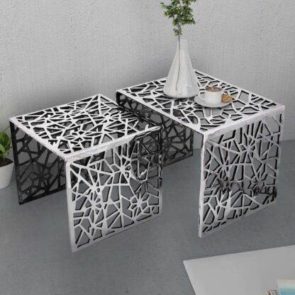 Beistelltische 2 Stk. Quadratisch Silbern Aluminium - Image 2