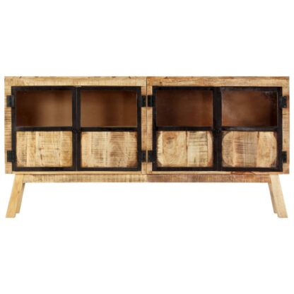 Sideboard Braun und Schwarz 160×30×80 cm Raues Mango-Massivholz - Image 2