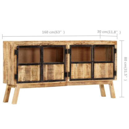 Sideboard Braun und Schwarz 160×30×80 cm Raues Mango-Massivholz - Image 11