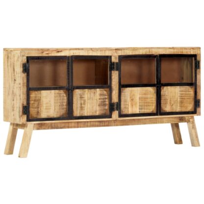 Sideboard Braun und Schwarz 160×30×80 cm Raues Mango-Massivholz - Image 7