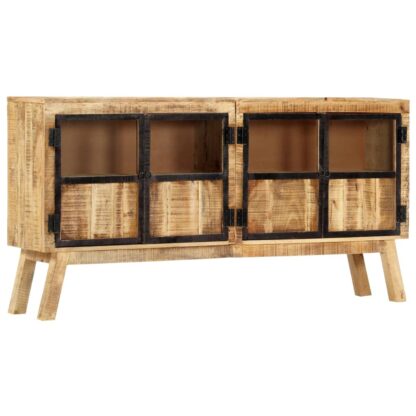 Sideboard Braun und Schwarz 160×30×80 cm Raues Mango-Massivholz - Image 9