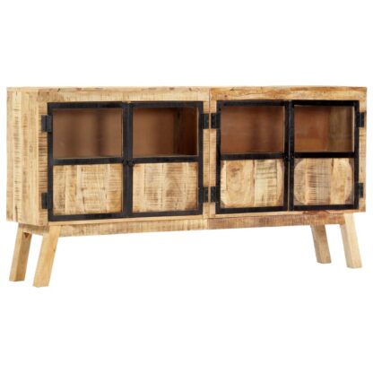 Sideboard Braun und Schwarz 160×30×80 cm Raues Mango-Massivholz - Image 10