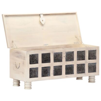 Aufbewahrungstruhe Weiß 110 x 40 x 45 cm Massivholz Akazie - Image 2