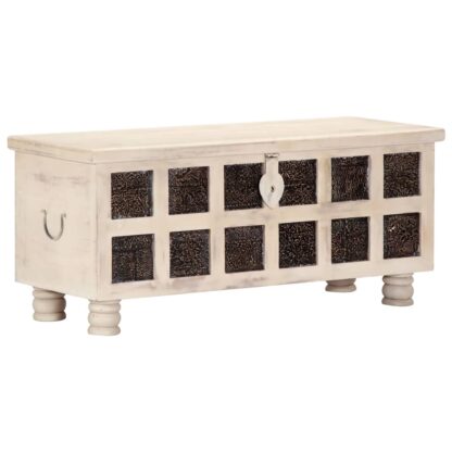 Aufbewahrungstruhe Weiß 110 x 40 x 45 cm Massivholz Akazie - Image 11