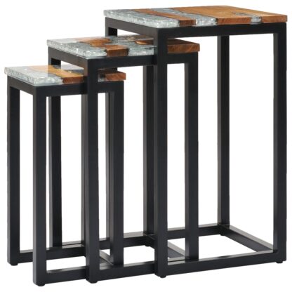 Satztische 3 Stk. Massivholz Teak und Polyresin - Image 2