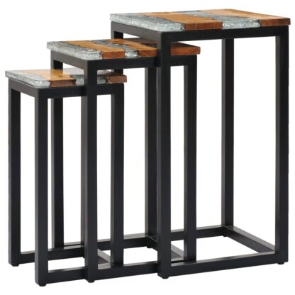 Satztische 3 Stk. Massivholz Teak und Polyresin - Image 11