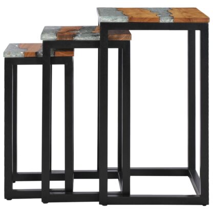 Satztische 3 Stk. Massivholz Teak und Polyresin - Image 3