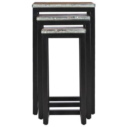 Satztische 3 Stk. Massivholz Teak und Polyresin - Image 4