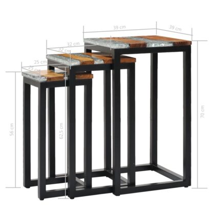 Satztische 3 Stk. Massivholz Teak und Polyresin - Image 8
