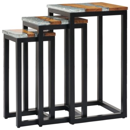 Satztische 3 Stk. Massivholz Teak und Polyresin - Image 9