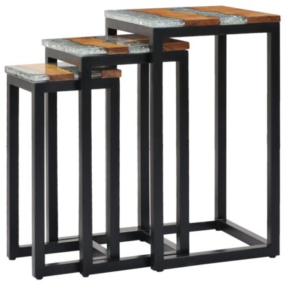 Satztische 3 Stk. Massivholz Teak und Polyresin - Image 10