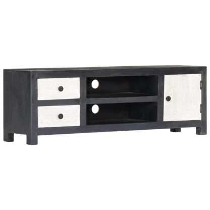 TV-Schrank Handgeschnitzt Grau Weiß Massivholz Mango - Image 11