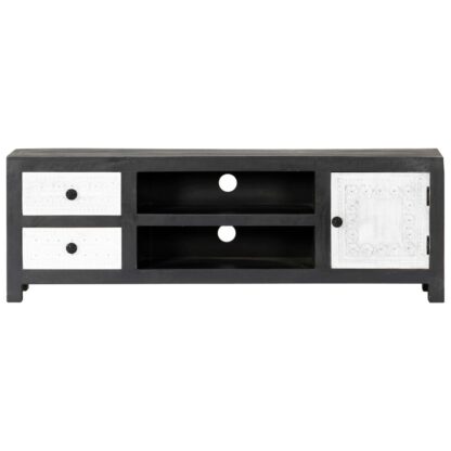 TV-Schrank Handgeschnitzt Grau Weiß Massivholz Mango - Image 4