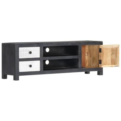 TV-Schrank Handgeschnitzt Grau Weiß Massivholz Mango - Image 5