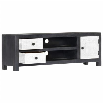 TV-Schrank Handgeschnitzt Grau Weiß Massivholz Mango - Image 6