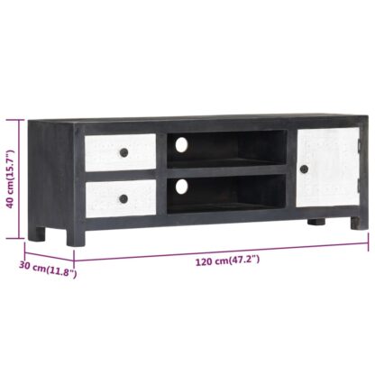 TV-Schrank Handgeschnitzt Grau Weiß Massivholz Mango - Image 10