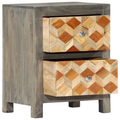 Nachttisch Grau 40x30x50 cm Massivholz Mango - Image 2