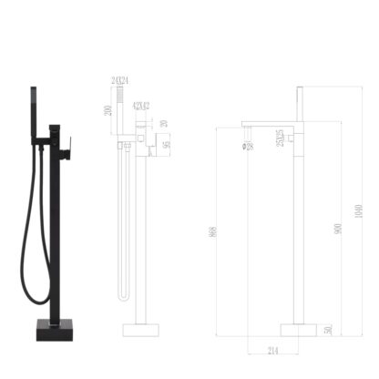 Freistehende Badewannenarmatur Schwarz Edelstahl 90 cm - Image 7