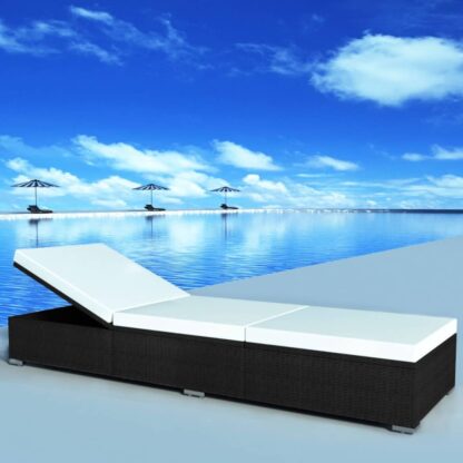 Sonnenliegen mit Auflage 2 Stk. Poly Rattan Schwarz - Image 2