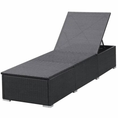 Sonnenliegen mit Auflage 2 Stk. Poly Rattan Schwarz - Image 4