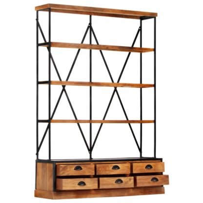 Bücherregal 4 Ebenen 6 Schubladen 122×36×181 cm Massivholz - Image 2