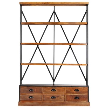 Bücherregal 4 Ebenen 6 Schubladen 122×36×181 cm Massivholz - Image 4