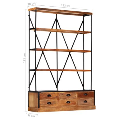 Bücherregal 4 Ebenen 6 Schubladen 122×36×181 cm Massivholz - Image 8