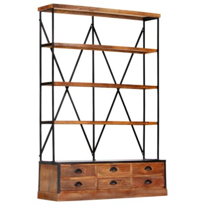 Bücherregal 4 Ebenen 6 Schubladen 122×36×181 cm Massivholz - Image 10