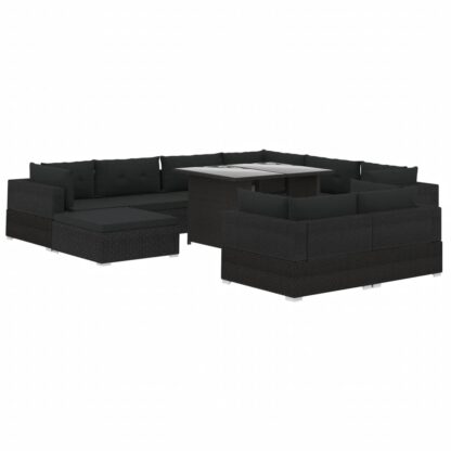 10-tlg. Garten-Lounge-Set mit Auflagen Poly Rattan Schwarz - Image 2