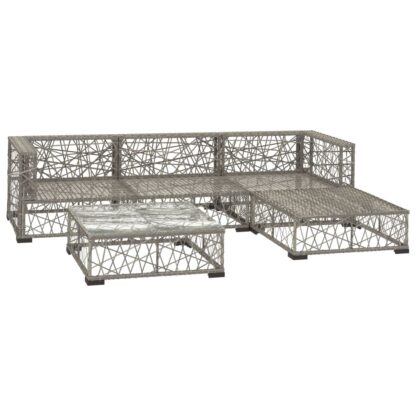 5-tlg. Garten-Lounge-Set mit Auflagen Poly Rattan Grau - Image 3