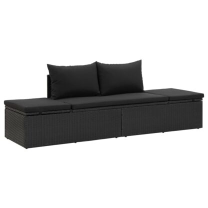 Sonnenliege mit Auflage Poly Rattan Schwarz - Image 2