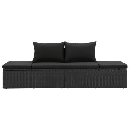 Sonnenliege mit Auflage Poly Rattan Schwarz - Image 3