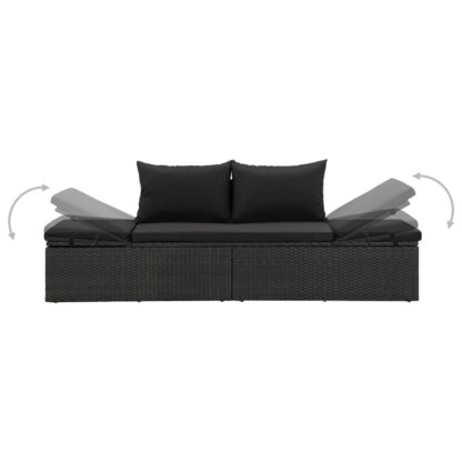 Sonnenliege mit Auflage Poly Rattan Schwarz - Image 4