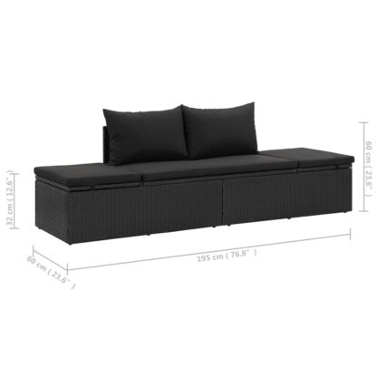 Sonnenliege mit Auflage Poly Rattan Schwarz - Image 11