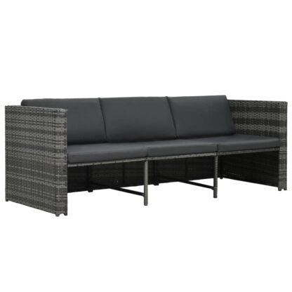 4-tlg. Garten-Lounge-Set mit Auflagen Poly Rattan Grau - Image 3