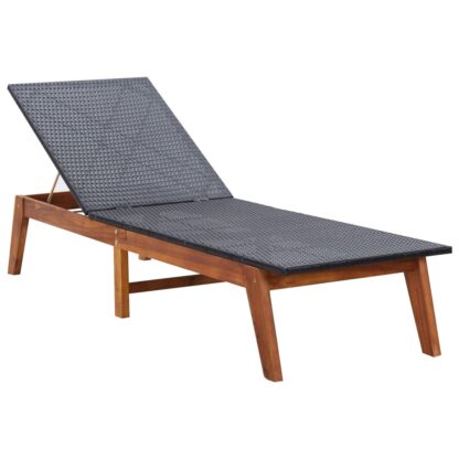Sonnenliege mit Auflage Poly Rattan und Massivholz Akazie - Image 3